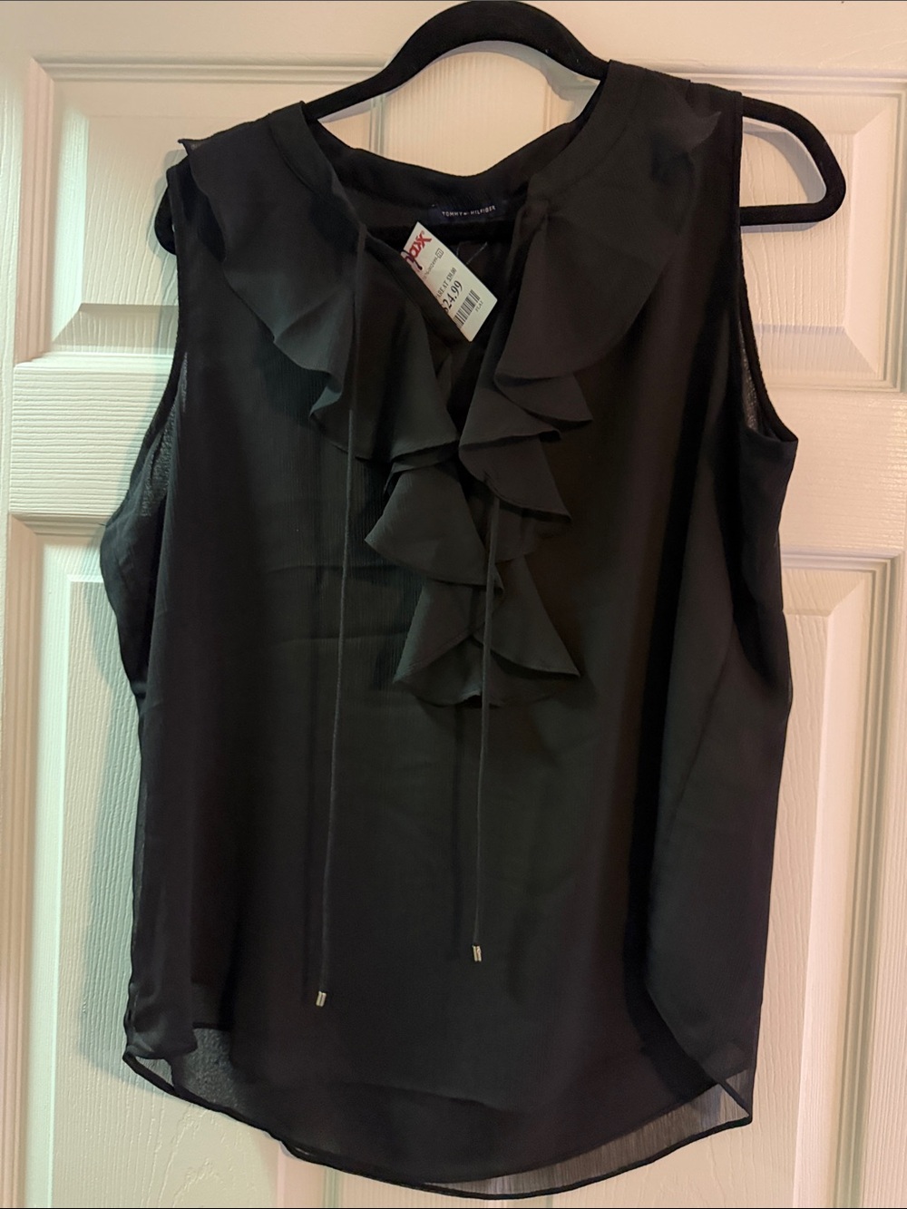 Tommy Hilfiger Black Sleeveless Ruffle Tie-Neck Camisole